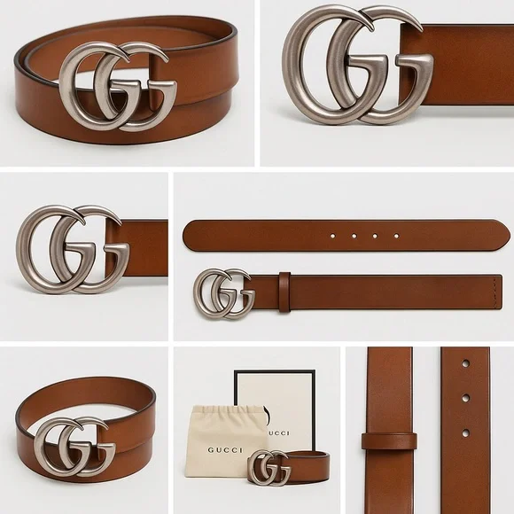 Gucci GG Marmont Brown Leather Double G Belt - Size 100/40 409417 GG Marmont Thin Belt Size 100/40 main image 4